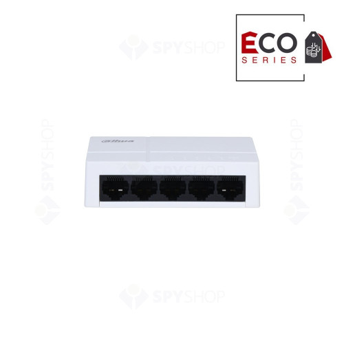 Switch Gigabit Ethernet cu 5 Porturi Dahua Eco Series PFS3005-5GT-L-V2, 1000 Mbps, 2K MAC, Fara management