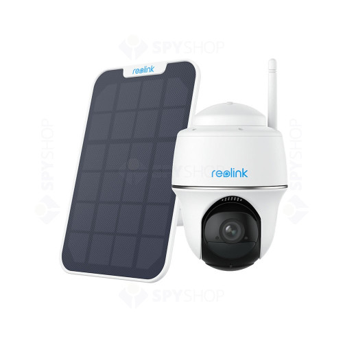 Kit camera supraveghere rotativa wireless WiFi Reolink Argus PT Lite B420, 3MP, IR 10 m, microfon si difuzor, slot card, vizualizare de pe telefon + panou solar