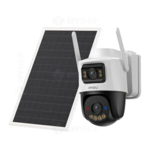 Camera supraveghere exterior wireless 4G IP WiFi PT cu panou solar si lentila duala Imou AOV Dual, 5+5 MP, 3.6 mm, IR 25 m, acumulator 10.000 mAh, microfon si difuzor, sirena, auto tracking, lumina avertizare rosie/albastra, slot card