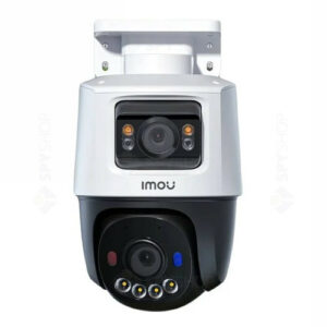 Camera supraveghere IP Dome rotativa exterior cu lentila duala PT Imou Active Deterrence IPC-PS70FP-10M0, 5 + 5 MP, 3.6 mm, IR 30 m, microfon si difuzor, slot card, detectie om / vehicul, smart tracking, sirena, stroboscop, PoE