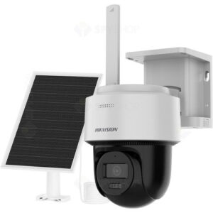 Camera supraveghere PT 4G LTE cu panou solar Hikvision DS-2CFSP4/4G, 4 MP, 2.8 mm, IR/lumina alba 30 m, microfon si difuzor, slot card, acumulator 9000 mAh, smart auto tracking, suporta AOV 24/7, vizualizare de pe telefon