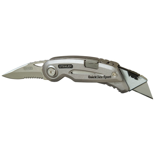 Stanley 0-10-813, Cutit uilitar sport Quickslide, lama cu zimti + slider cu lama de zinc, 120mm
