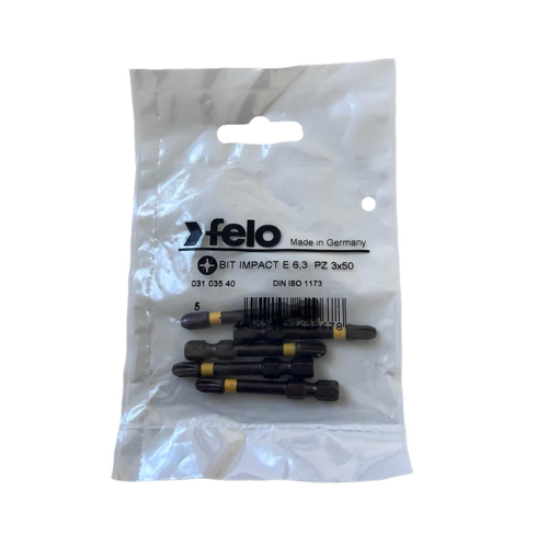 Set 5 biti Felo, seria Impact profil Pozidrive, E6.3, PZ3, 50mm