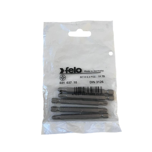 Set 5 biti Felo, seria Industrial profil Pozidrive, E6.3, PZ3, 70mm