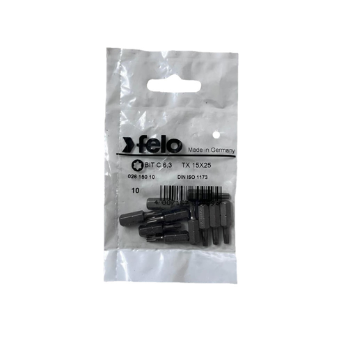 Set 10 biti Felo, seria Industrial profil Torx, C6.3, TX15, 25mm