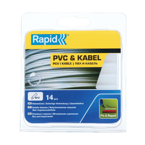 Rapid 5000695, set 14 batoane de adeziv, cabluri si PVC, transparente, 12 x 94 mm