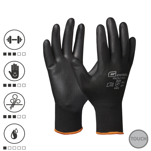 Gebol 709243S, Manusi de protectie Micro Flex, din poliester, acoperire din poliuretan, uz profesional, marimea 9/L