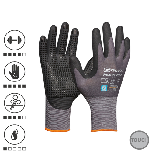 Gebol 709277, Manusi de protectie Multi Flex, din nylon si spandex, acoperire din spuma de nitril, uz profesional, marimea 9/L