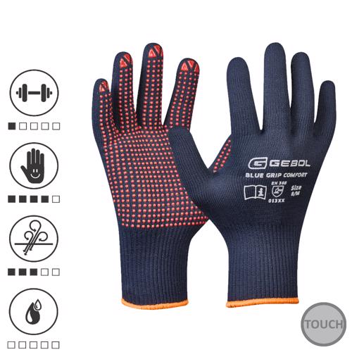 Gebol 709429_09, Manusi de protectie Blue Grip Comfort, din nylon si poliacrilic, acoperire cu puncte din PVC, uz profesional, marimea 9/L