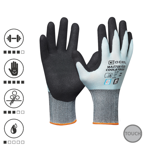 Gebol 709545_T, Manusi de protectie Master Flex Cool and Touch, din nylon, acoperire din spuma de nitril, uz profesional, marimea 9/L
