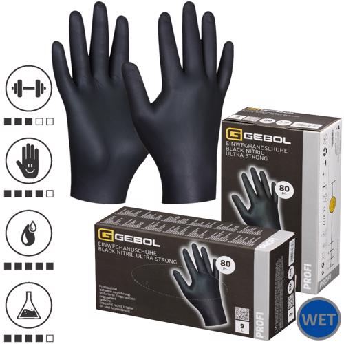 Gebol 709632, Set 80 de manusi de protectie Black Nitril Ultra Strong, din nitril, calitate superioara, nepudrate, marimea 10/XL