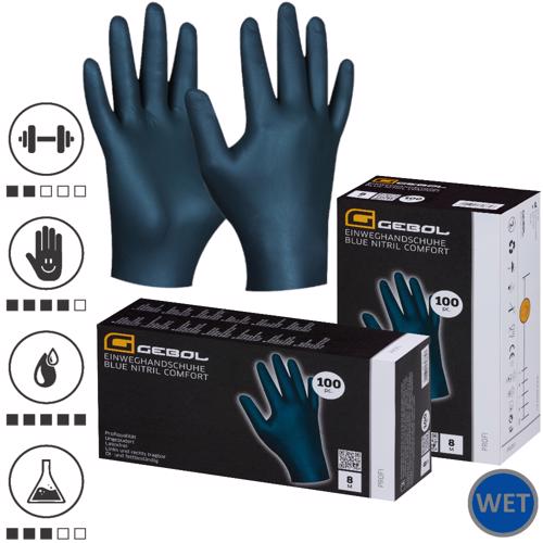Gebol 709663, Set 100 de manusi de protectie Blue Nitril Comfort, din nitril, calitate superioara, extra subtiri, marimea 9/L