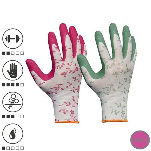 Gebol 709807_07, Set doua perechi de manusi de protectie Flower Duo, din poliester, acoperire din spuma de latex, marimea 7/S