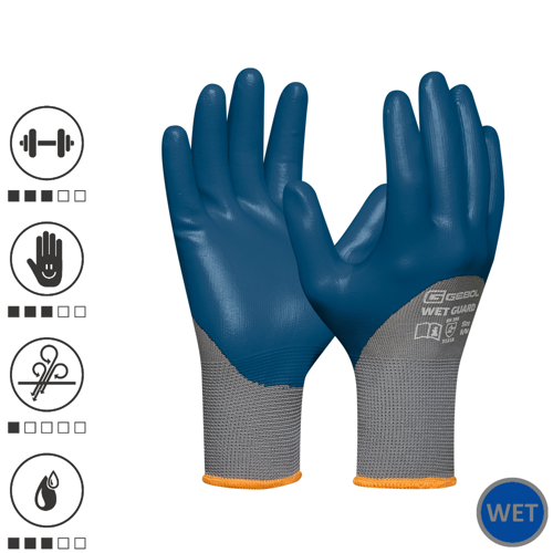 Gebol 729513_10, Manusi de protectie Wet Guard Blue, din poliester, acoperire cu spuma de nitril, rezistente la ulei si apa, uz profesional, marimea 10/XL