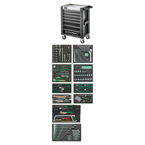 Stahlwille 98830193, Carucior pentru atelier 95/250QR, 7 sertare cu glisiere, inchidere centralizata, 250 unelte, capacitate 750kg
