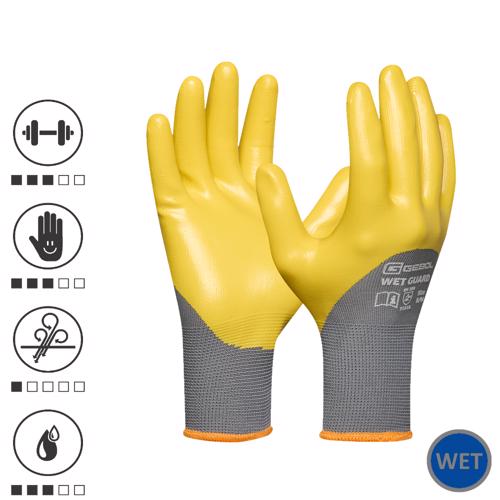 Gebol EP729514_09, Manusi de protectie Wet Guard Yellow, din poliester, acoperire cu spuma de nitril, rezistente la ulei si apa, uz profesional, marimea 9/L