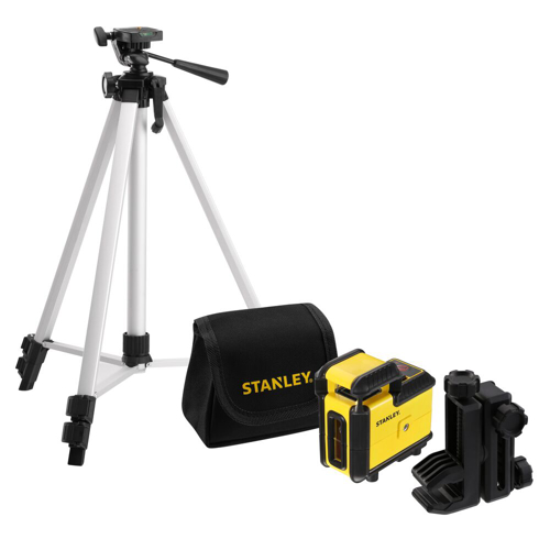 Stanley STHT77640-1, nivela laser cross 360 grade, cu linie in cruce, lumina rosie, prindere trepied, Quicklink, raza actiune 20m, include 4 baterii AA, trepied si husa