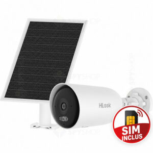 Camera supraveghere 4G LTE cu panou solar si iluminare duala Hikvision HiLook AOV IPC-CFS04/4G-SIM, 4 MP, 2.8 mm, IR/lumina alba 30 m, slot card, microfon si difuzor, acumulator 9000 mAh, always on video, SIM inclus