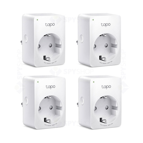 Priza smart WiFi TP-Link TAPO P110(4-PACK), 3680W, 16A, 2.4 GHz, control de pe telefon, 4 bucati