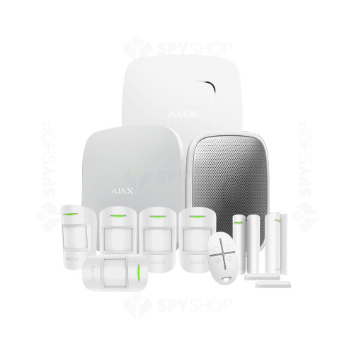 Sistem de alarma wireless Ajax Smart StarterKit 4G, Ethernet + 2x slot SIM, 868 MHz, 2000 m, tamper, back-up, alb
