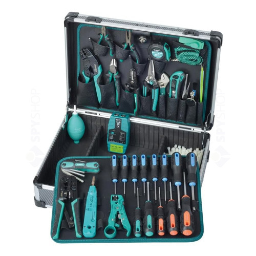 Trusa de scule pentru instalare si mentenanta comunicatii + tester cablu Pro'sKit PK-1938M1, 38 piese